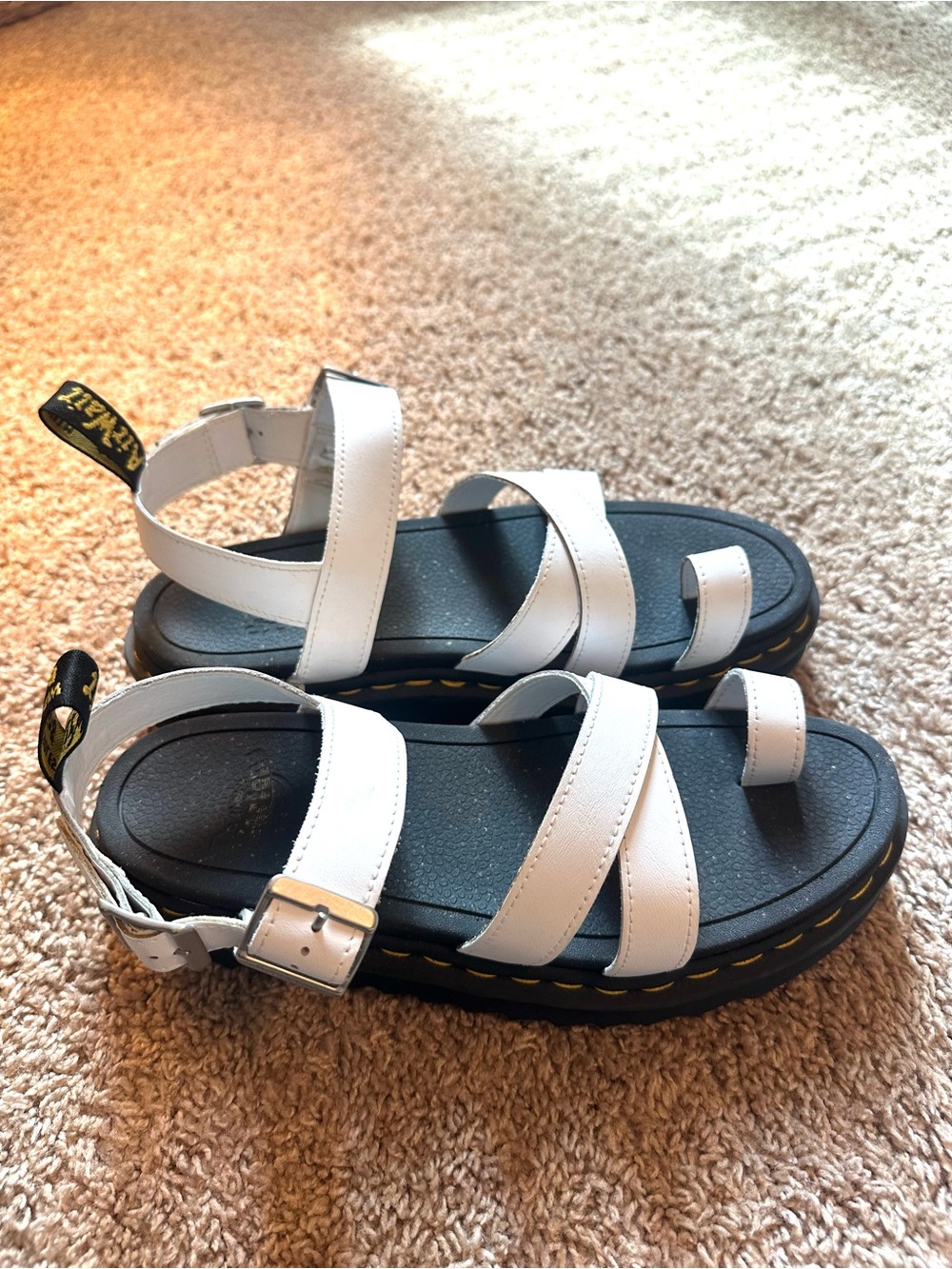 Dr. Martens White Leather Strappy Platform Sandals